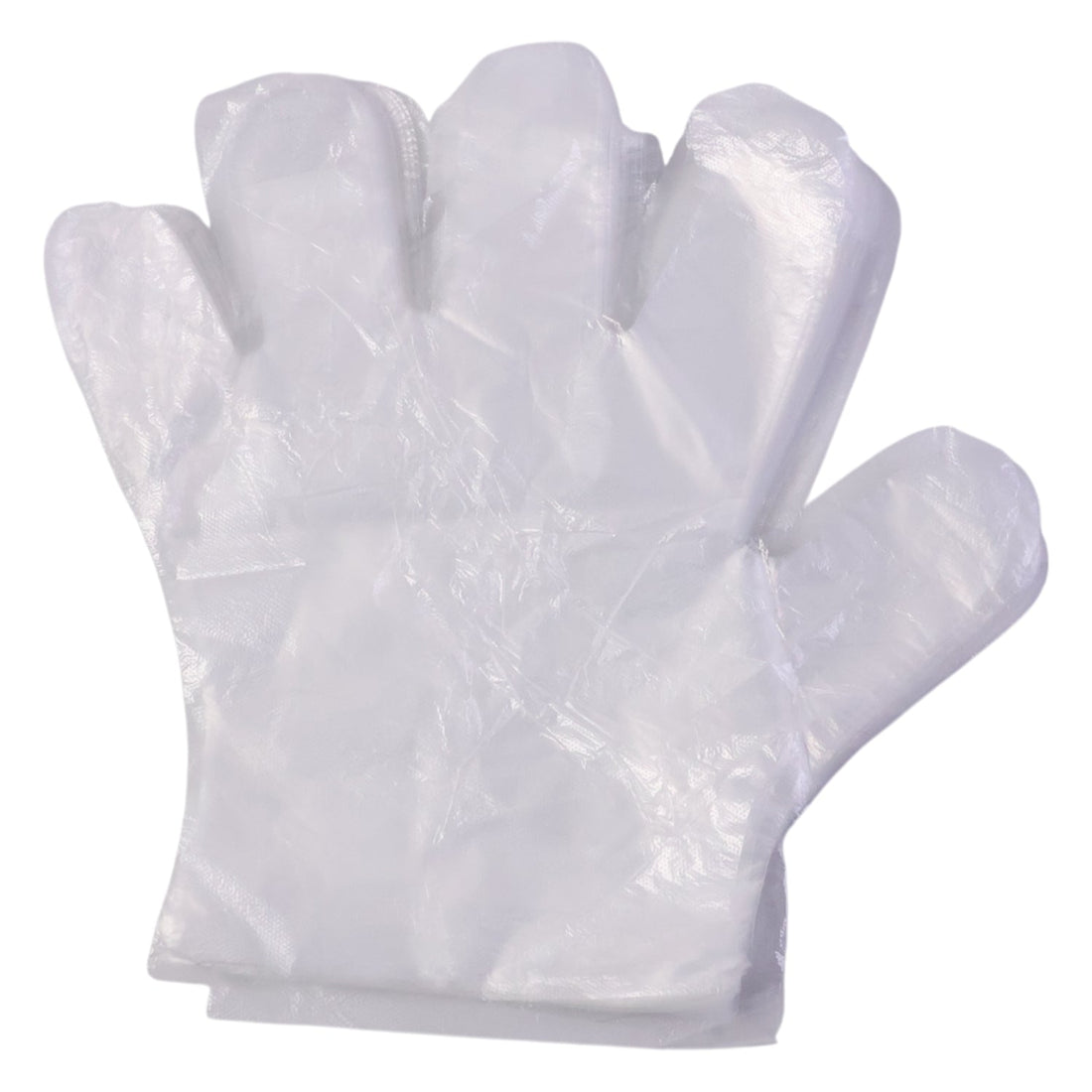 Individual disposable plastic gloves showing transparent material