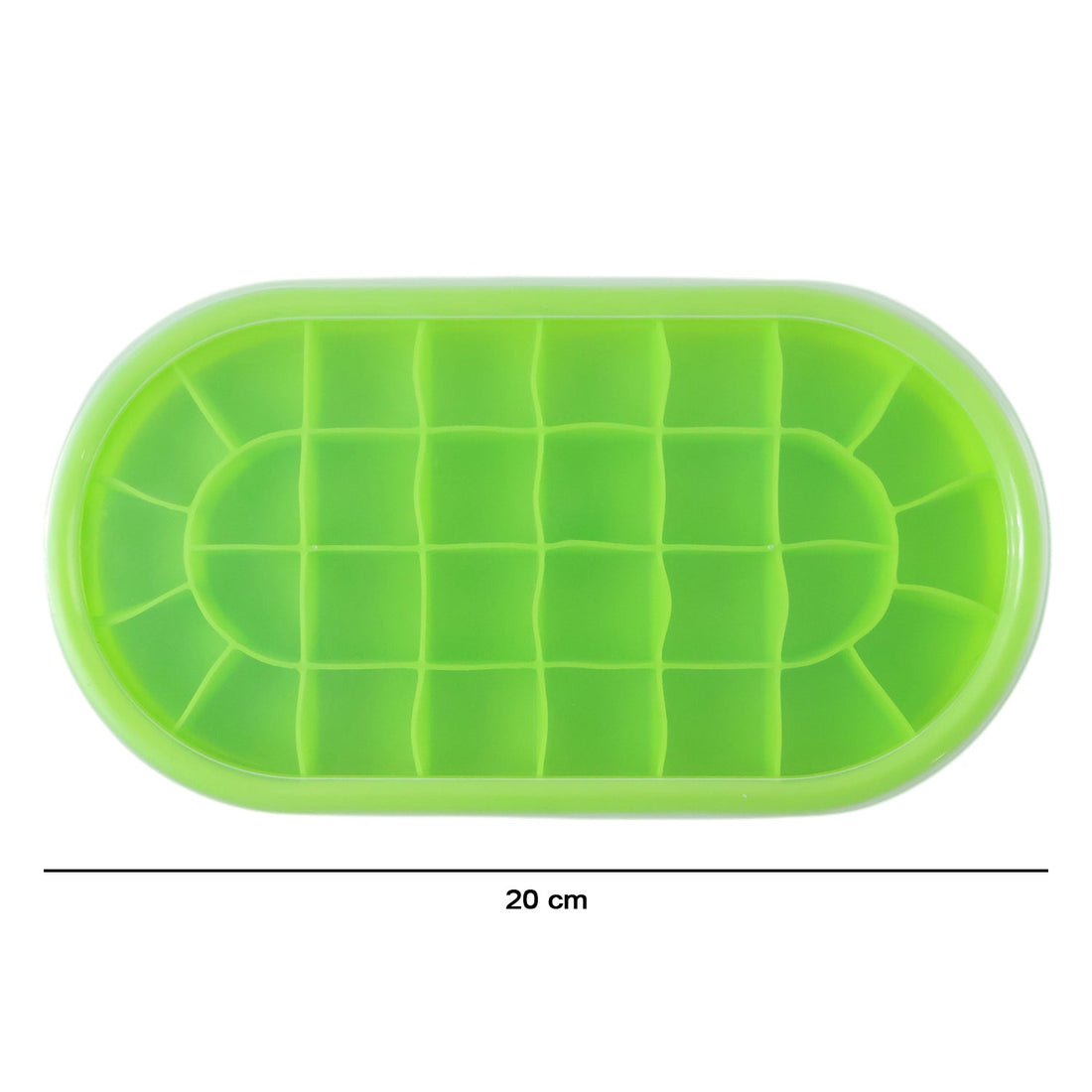 Green oval ice cube silicone tray for efficient freezing