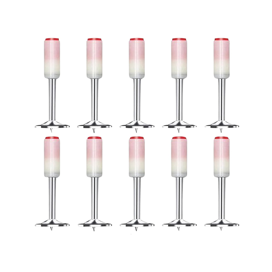 Close-up of a set of ten high-quality steel round nails for nail guns.