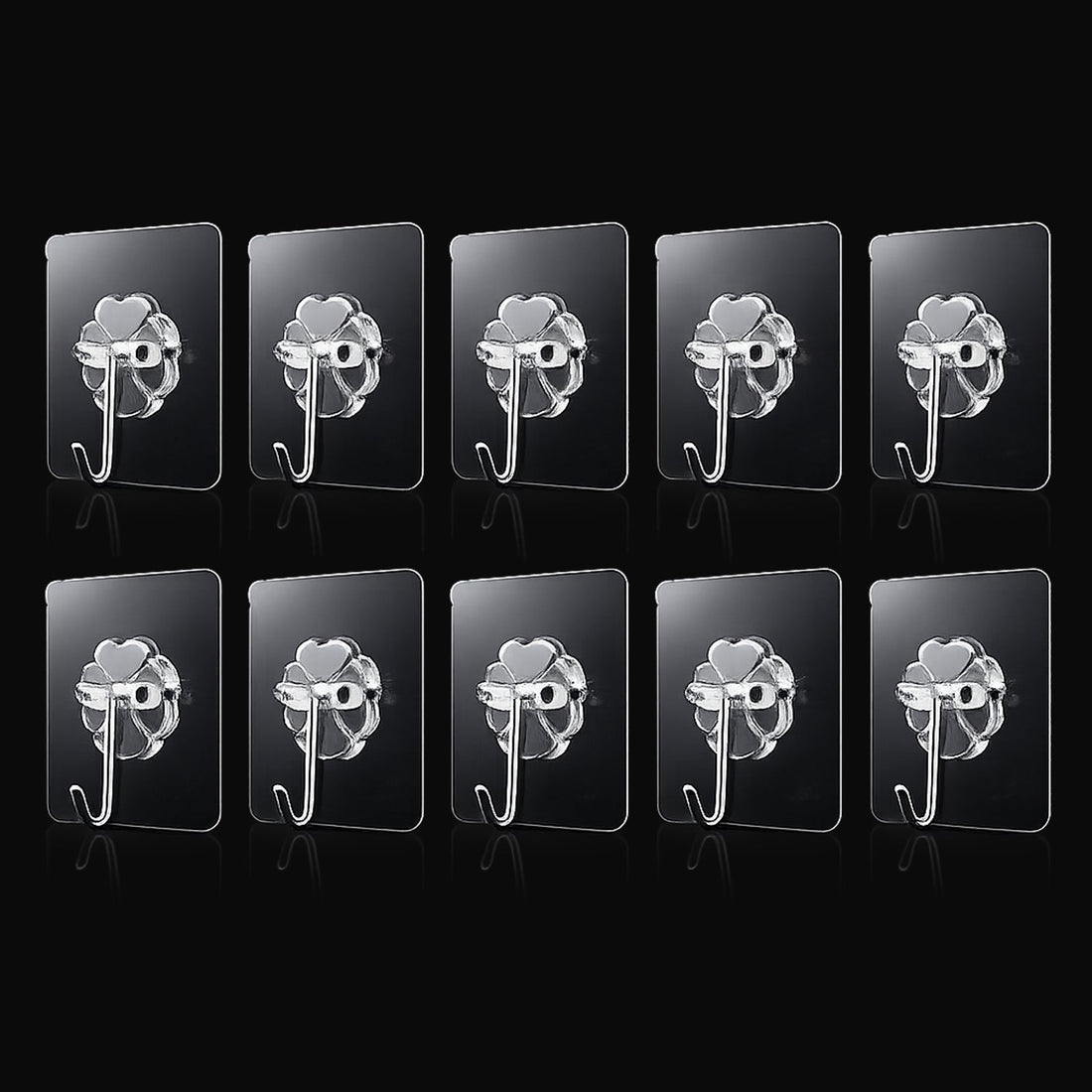 Transparent adhesive wall hooks 10pc set on white background