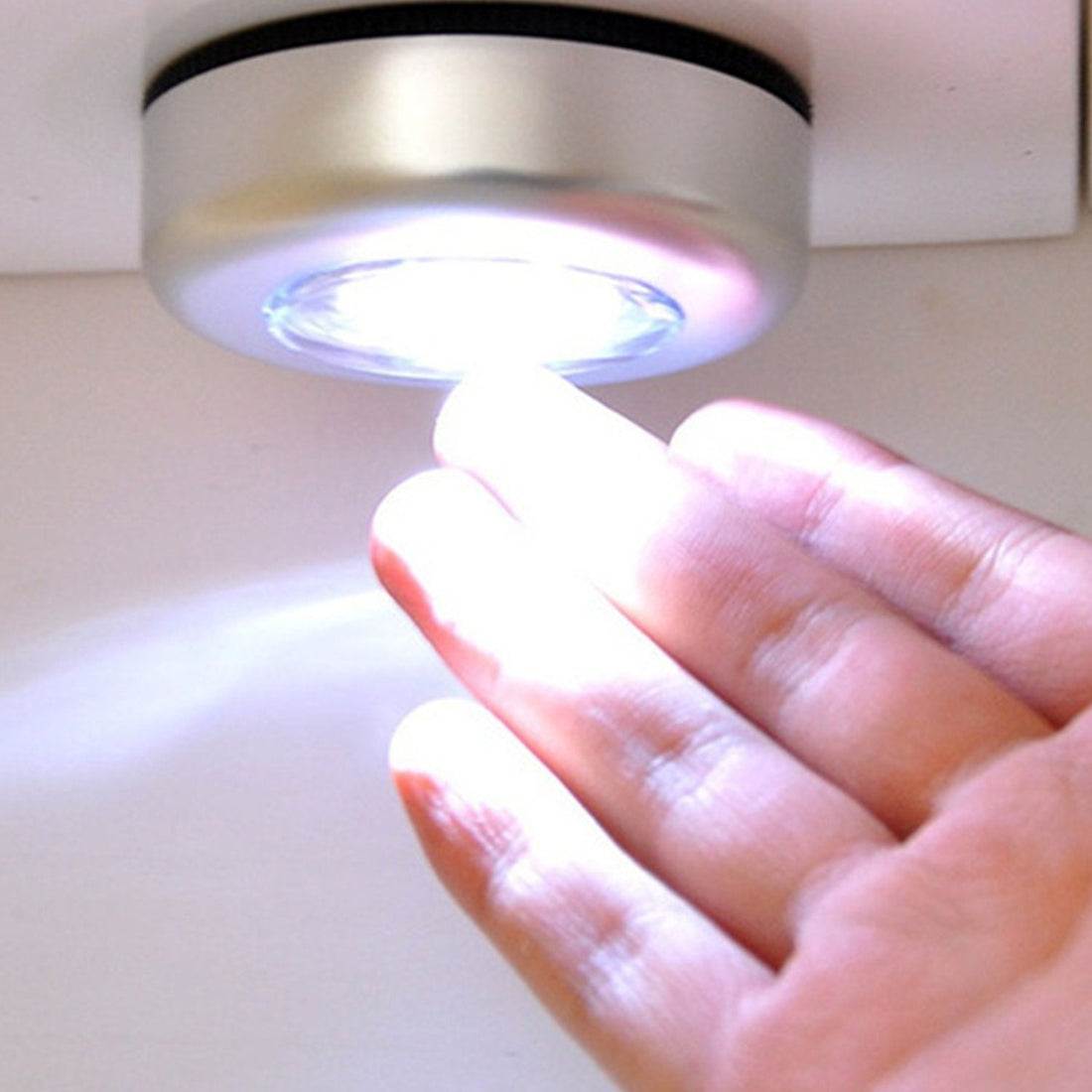 Close-up view of the compact cordless LED light's surface.