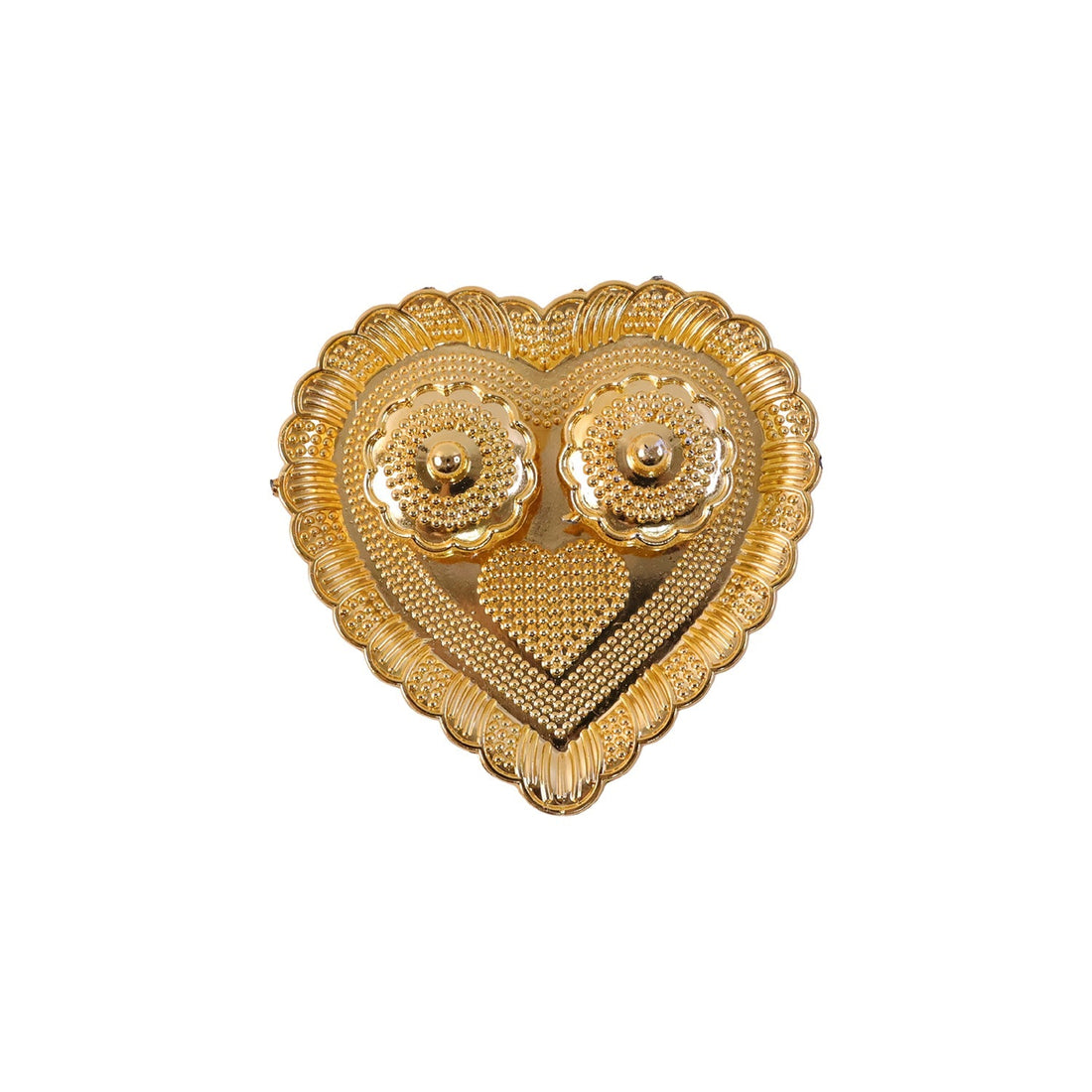 Kumkum holder with white background highlighting golden design