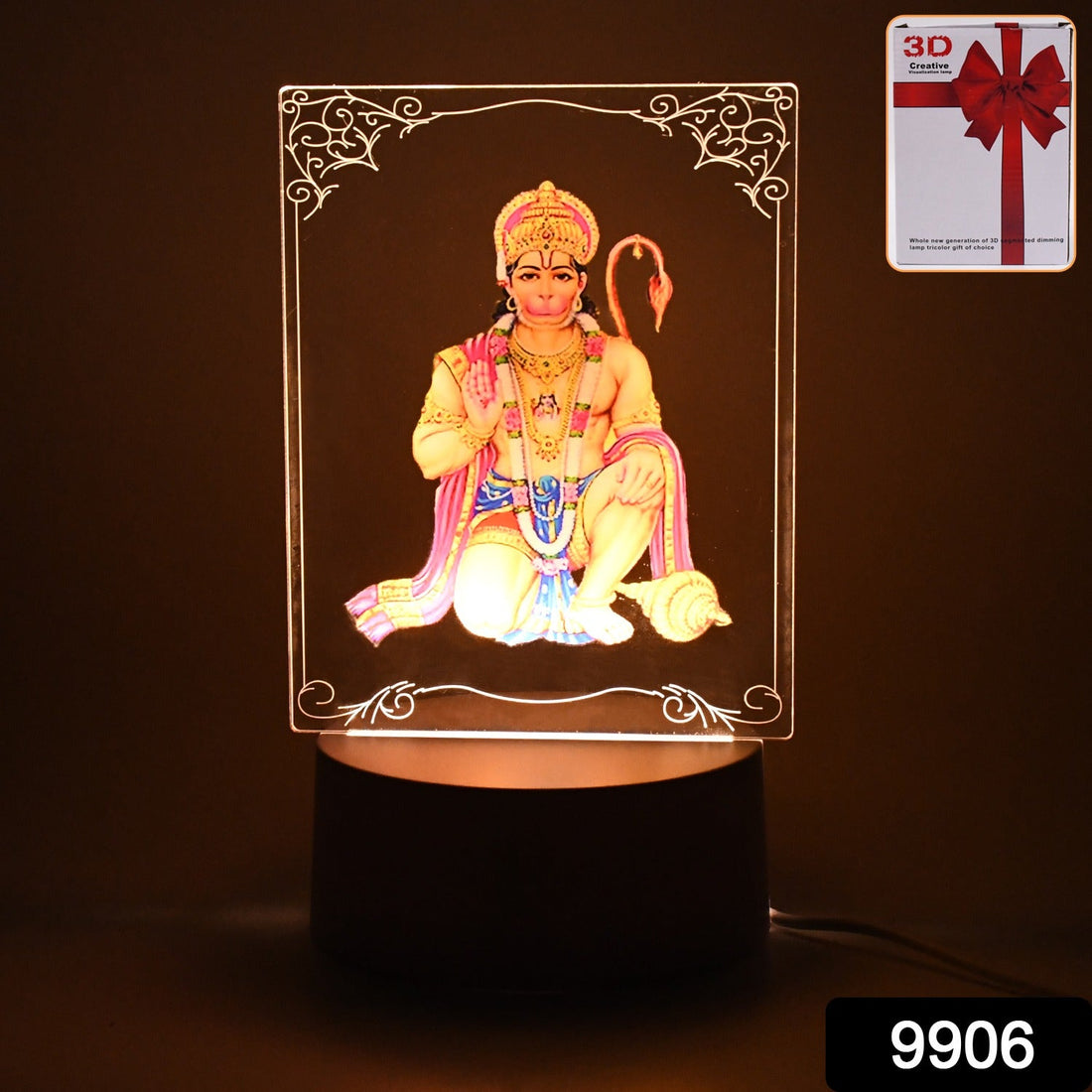 Close-up of 3D Lord Hanuman Frame with glowing LED for spiritual home decor