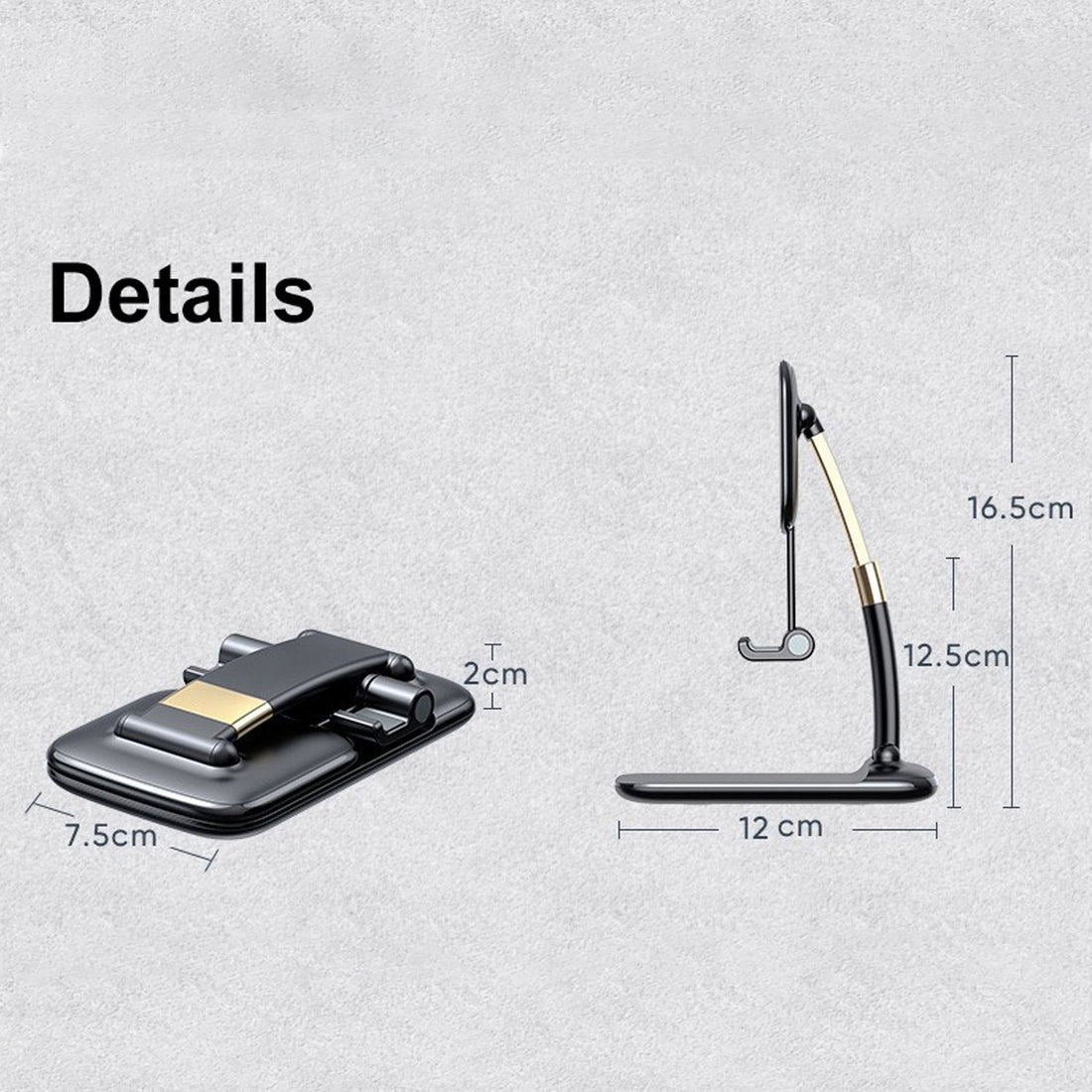 Slim and lightweight folded phone holder, ideal for carrying in a bag.