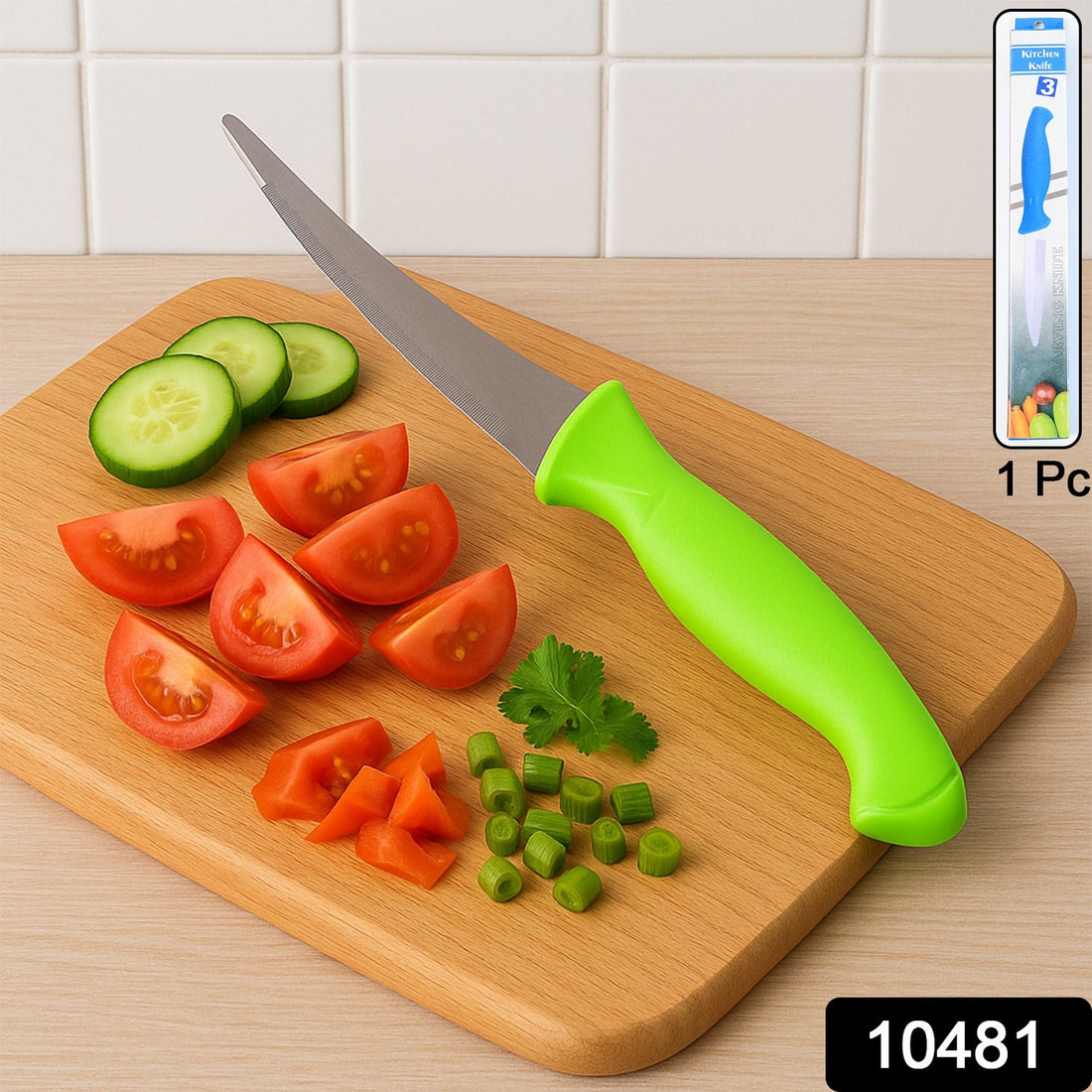 Ergonomic kitchen utility knife ideal for vegetable and fruit slicing.