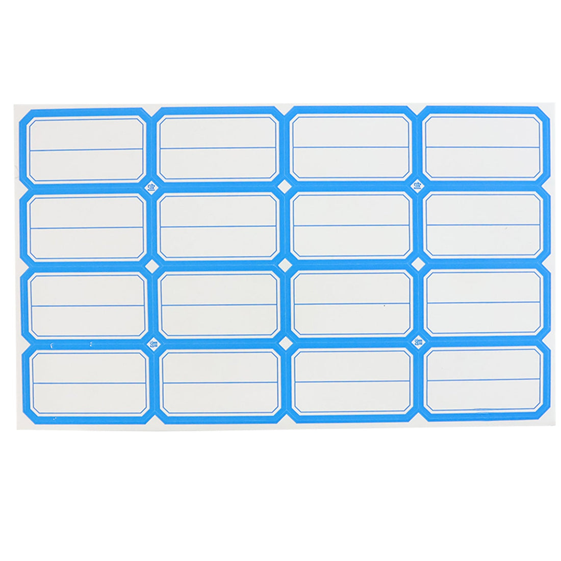 Sheet showcasing self-adhesive rectangular label stickers for jars