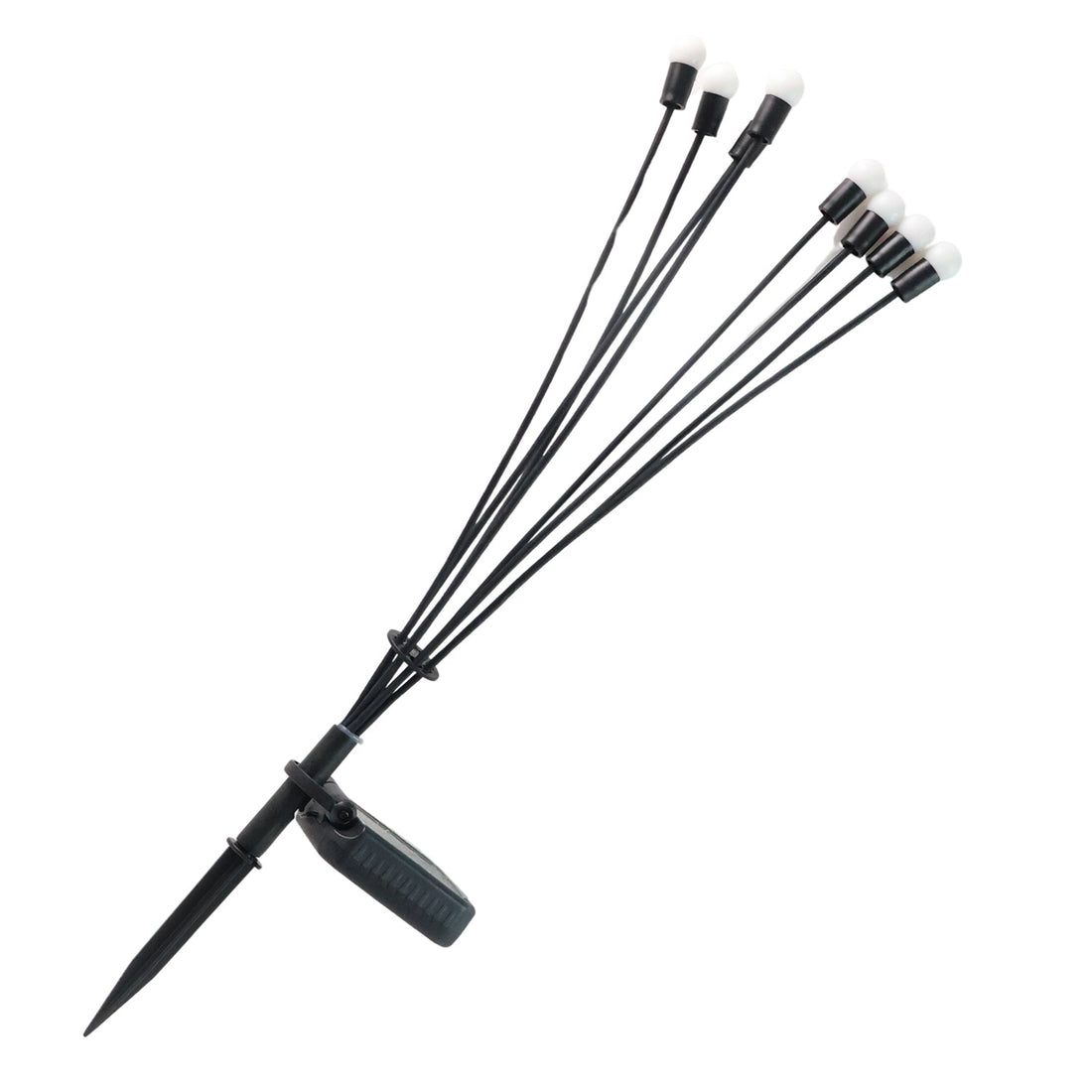 Solar LED fiber optic strands glowing brightly in outdoor setting