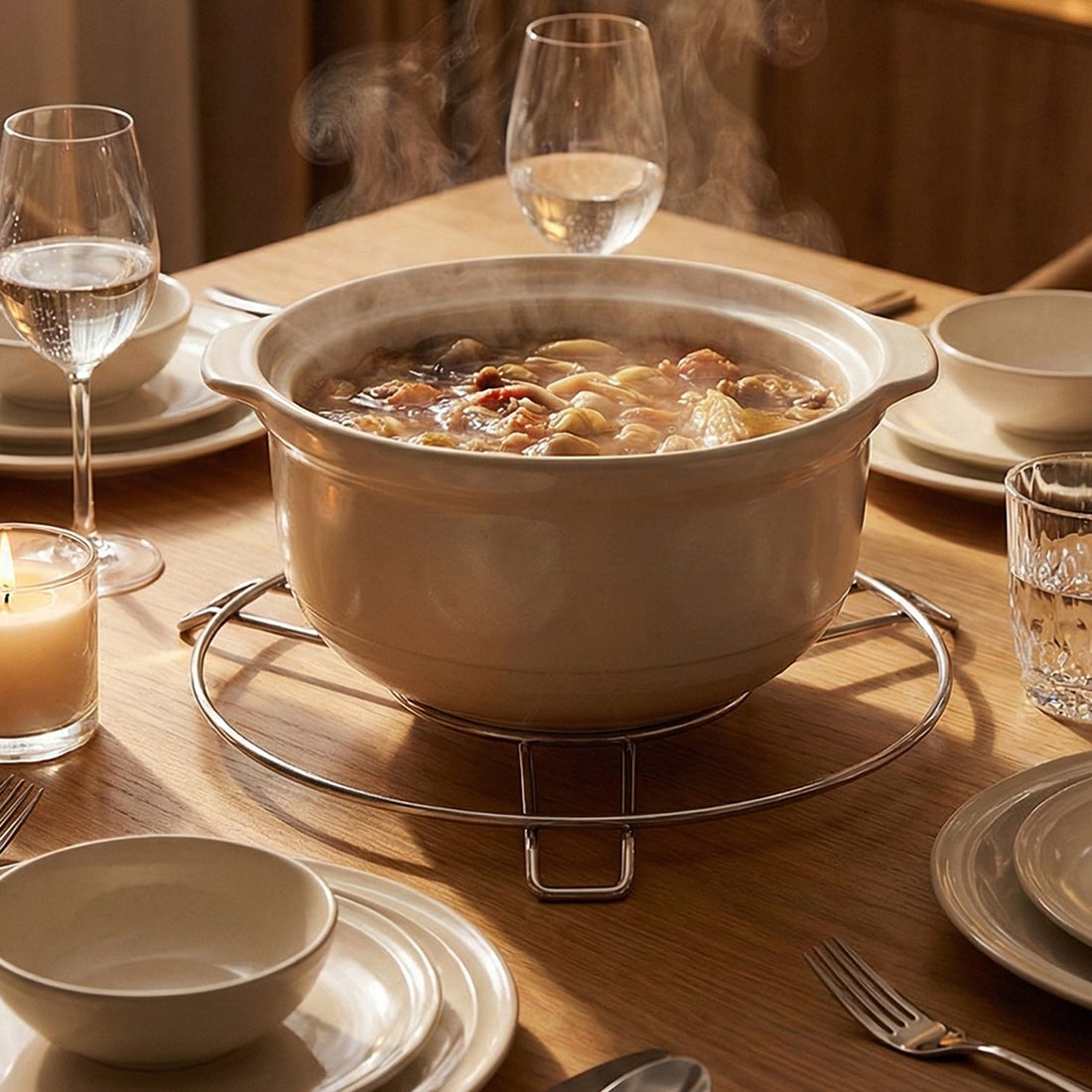Heatproof stainless steel hot pot stand for safe cooking