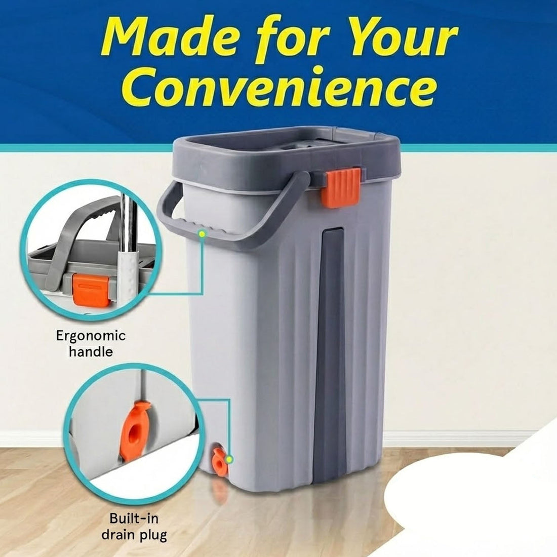 Flat mop with comfortable handle for smooth manoeuvring