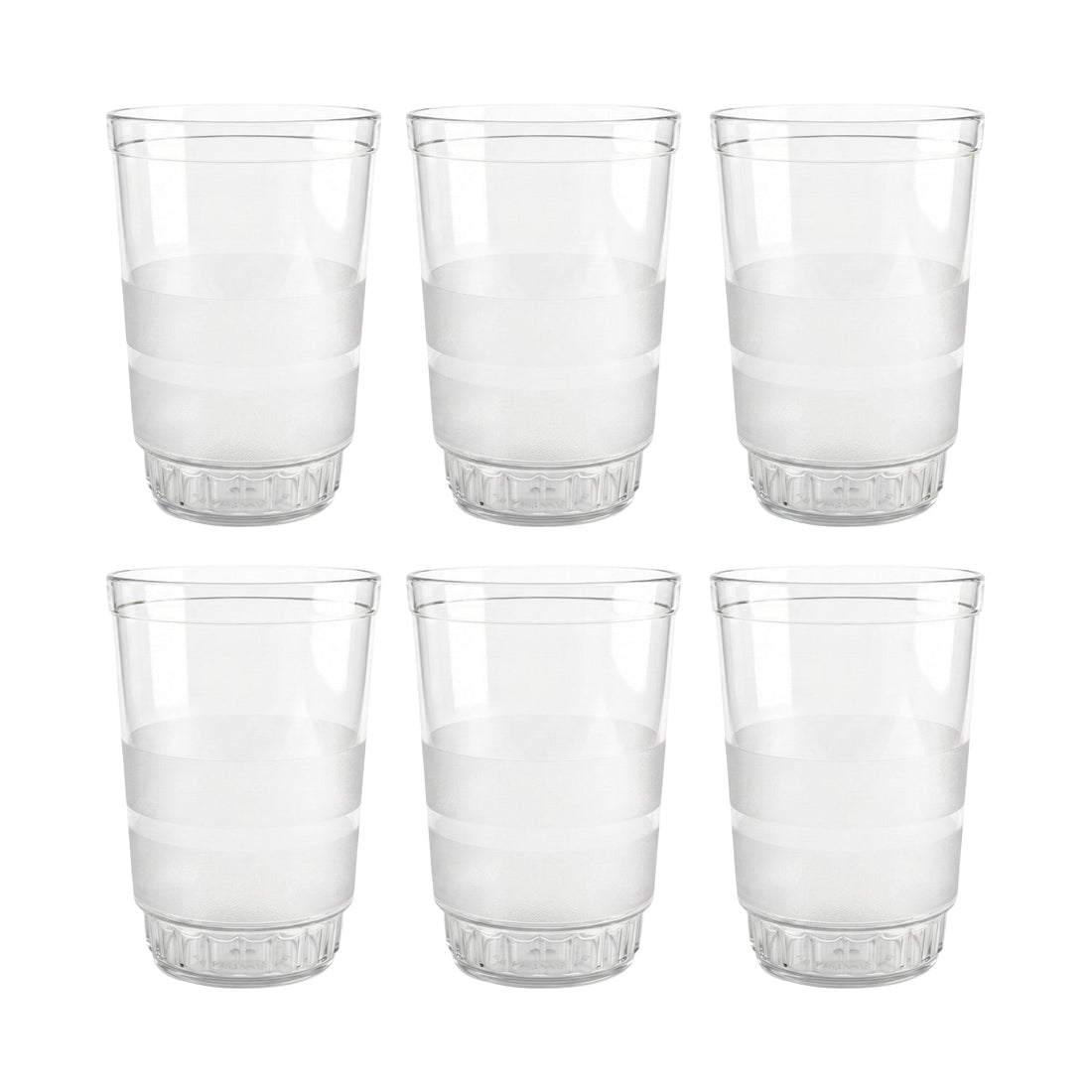 Empty row of Janta drinking glasses with frosted grip set
