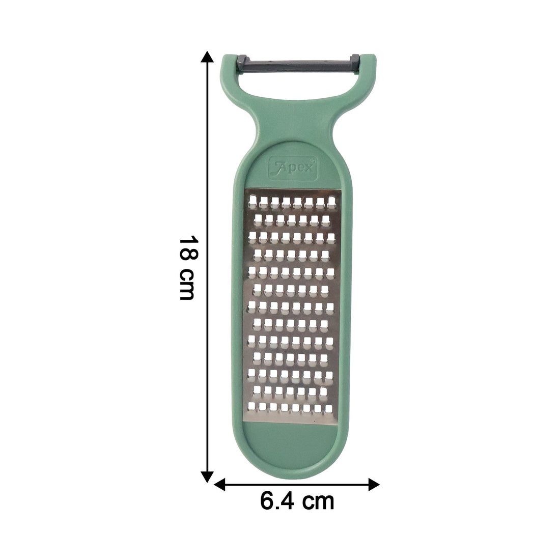 Multipurpose vegetable peeling and grating kitchen tool in use