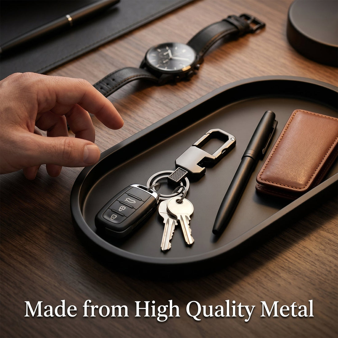 Back view of the heavy duty metal carabiner keychain, highlighting its sturdy build.