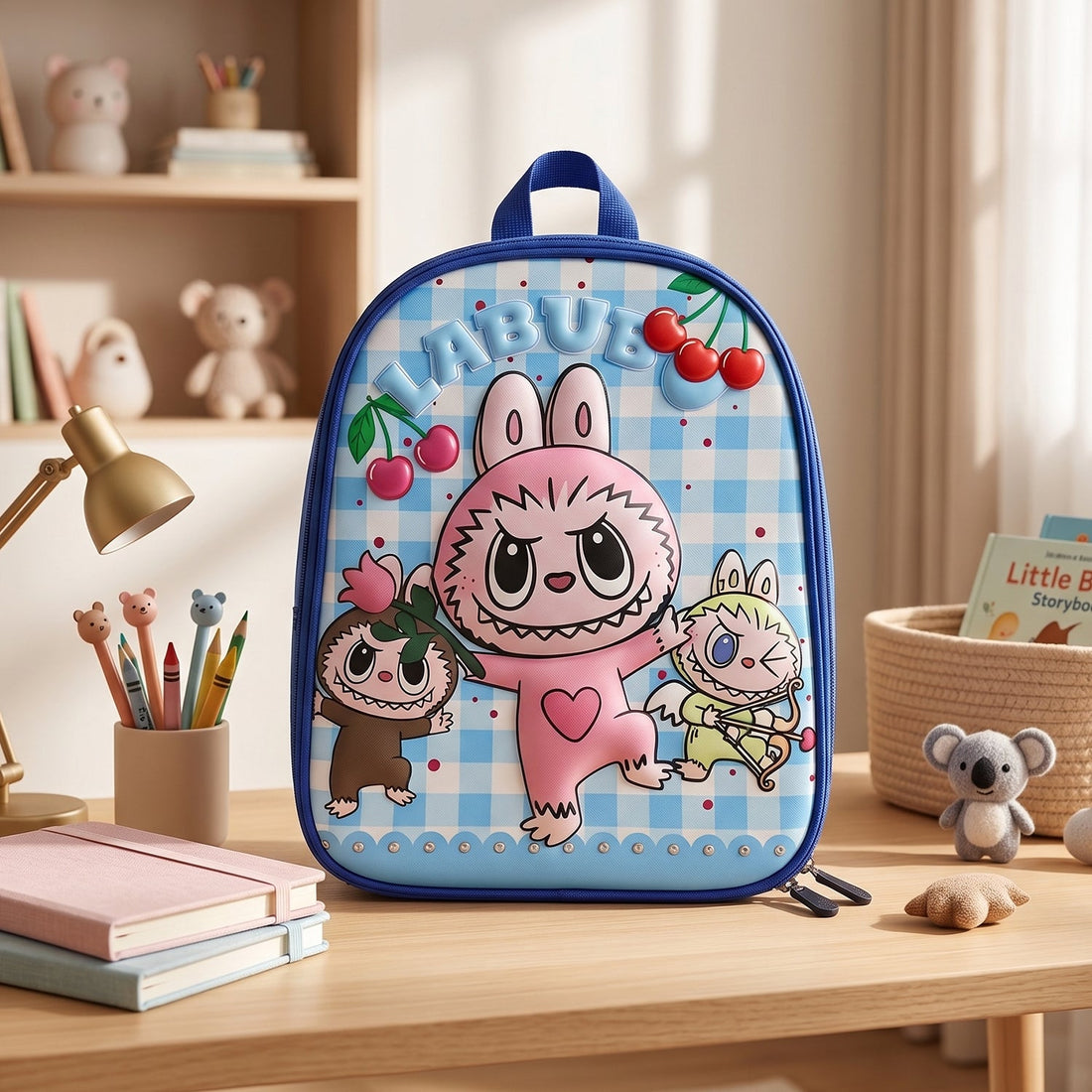 Gingham print EVA kids school bag, durable and lightweight