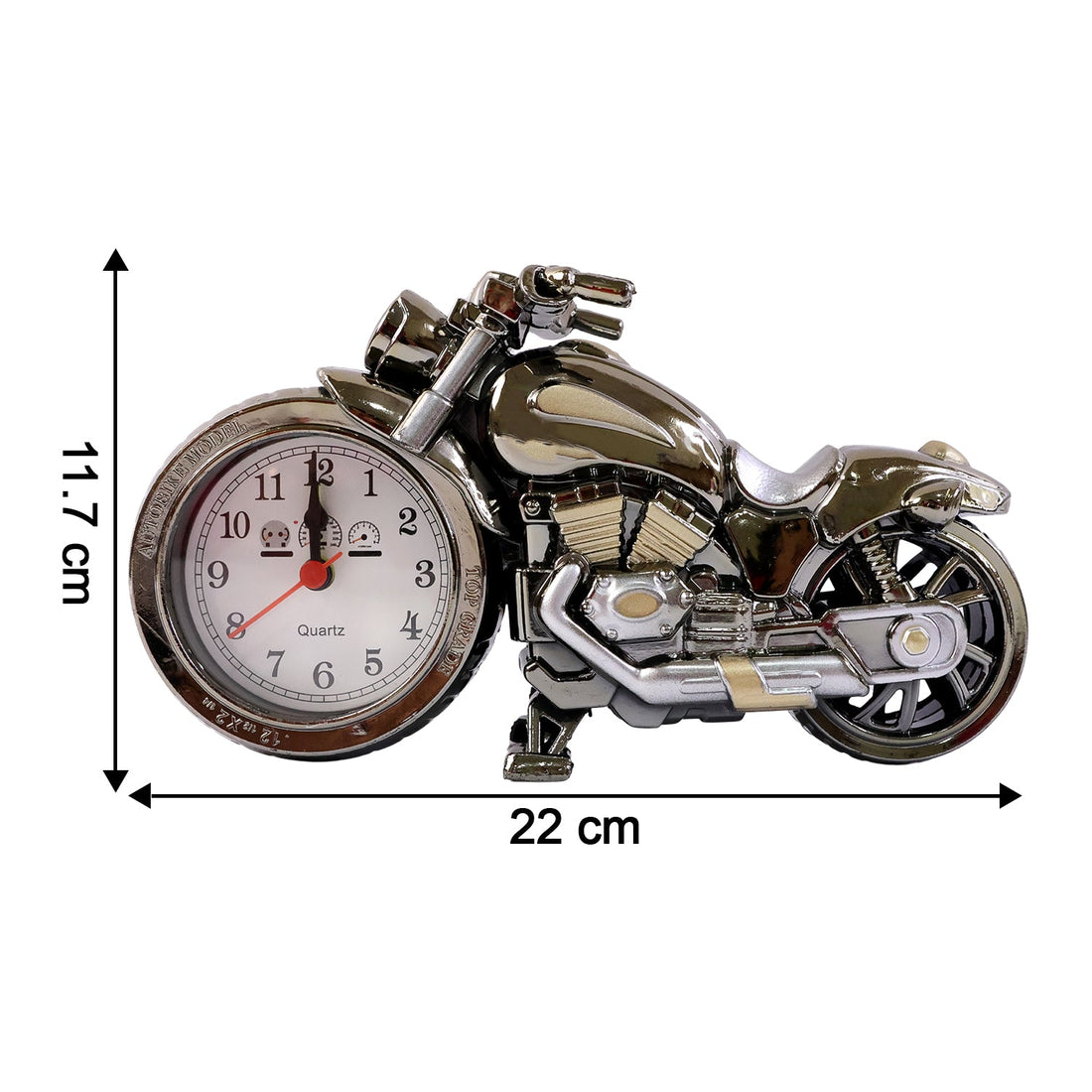 Back view of stylish motorcycle alarm clock for table use