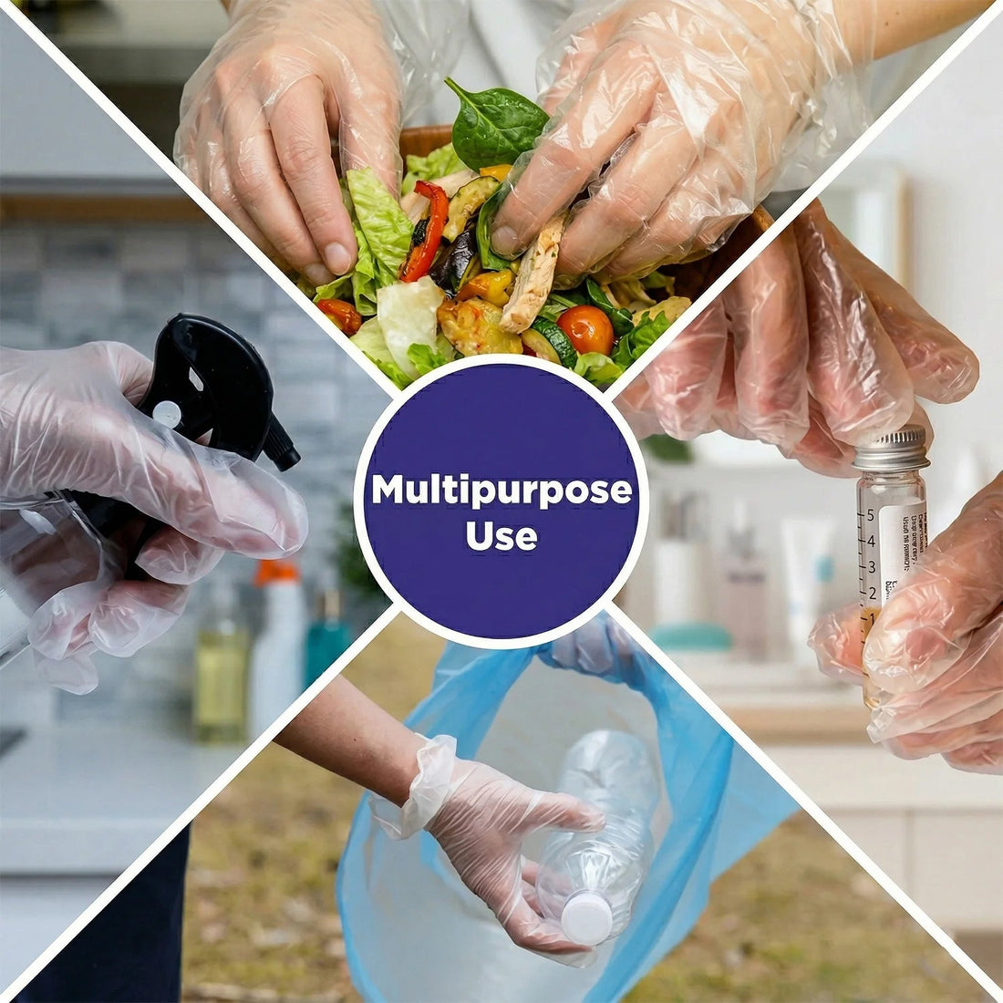 Hand wearing transparent disposable glove for sanitation and food handling