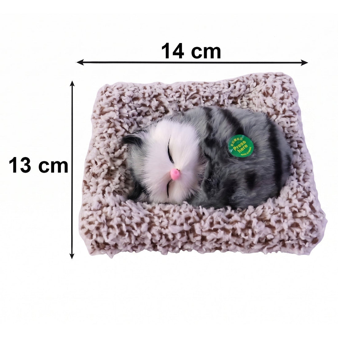 Side perspective of plush open-eye cat figurine