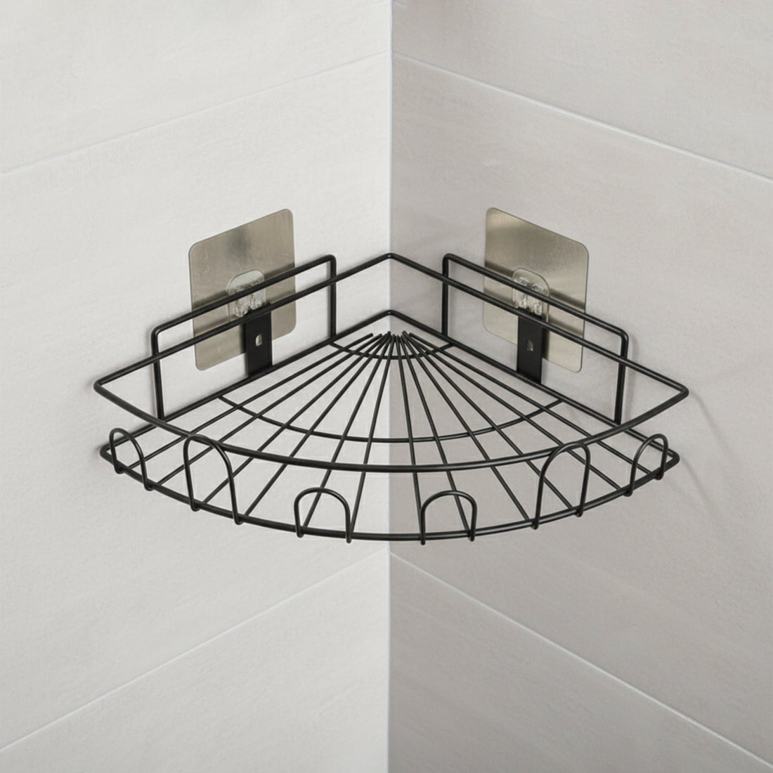 Easy-mount bathroom storage rack fixed with adhesive backing
