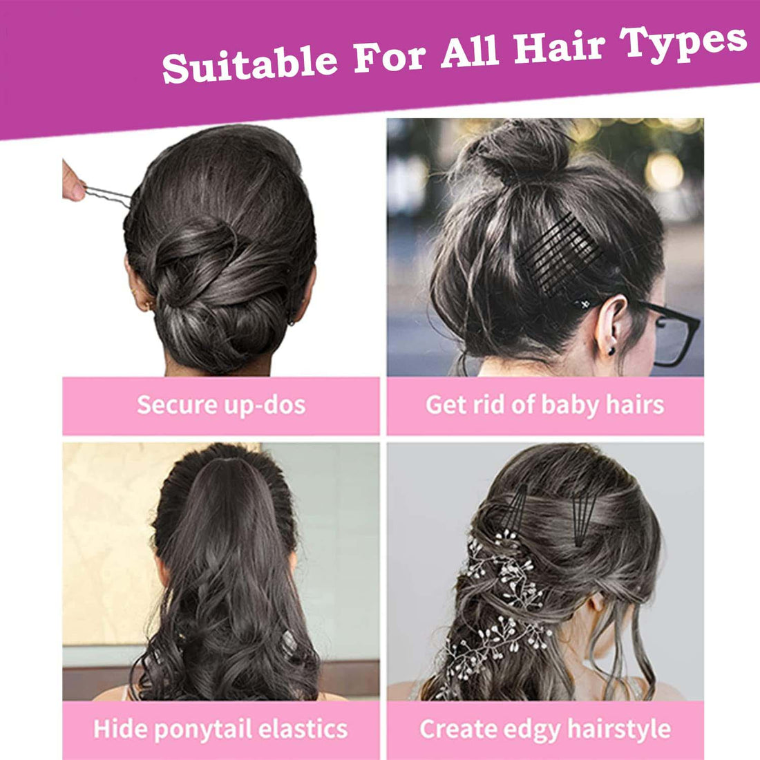 Pack of 24 black bobby pins arranged for easy hairstyling use