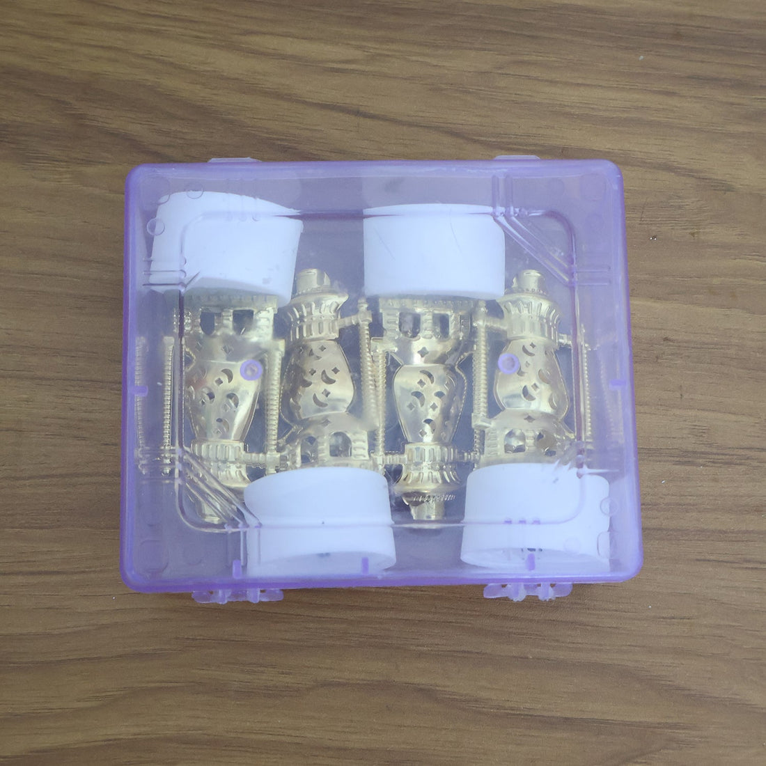 Flameless LED tealights used as festival decoration on a traditional Indian setup.