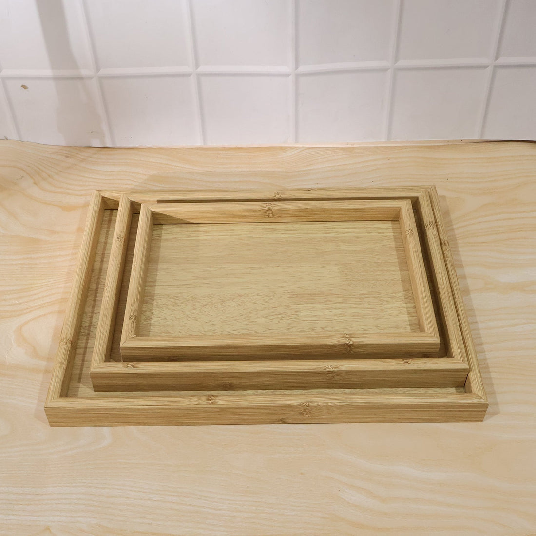 Multipurpose wooden tray set for home use