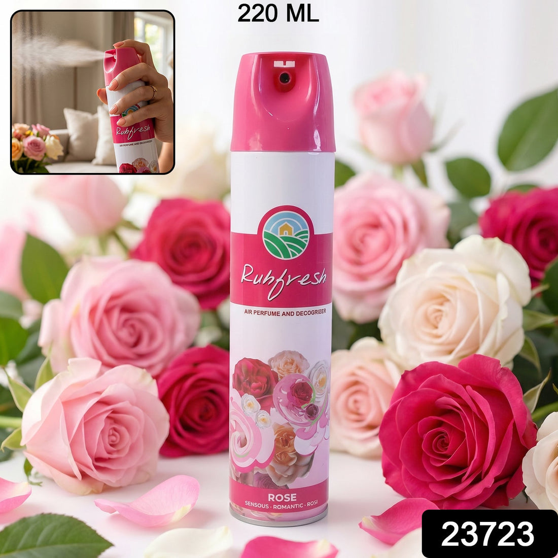 Rose air perfume and deodorizer spray bottle